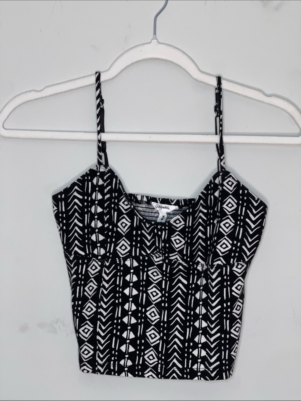 Aeropostale Black & White Patterned Crop Tank Top Adjustable Straps